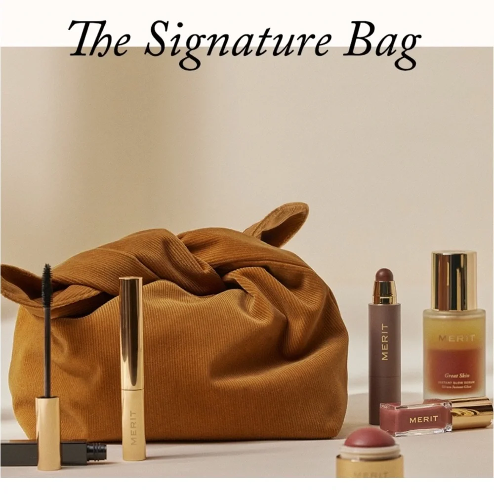 Merit The Signature Makeup Bag | Corduroy Tie Top Pouch - Picture 2 of 4